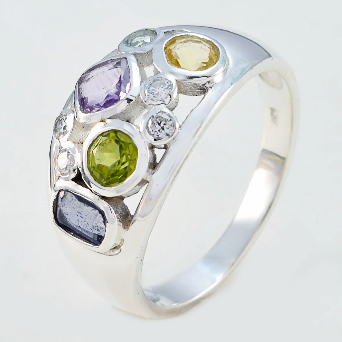 Multi Stone quarter Egyptian 925 Silver multicolor Gemstone Eye-catching Modern Ring Jewelry - Image 2