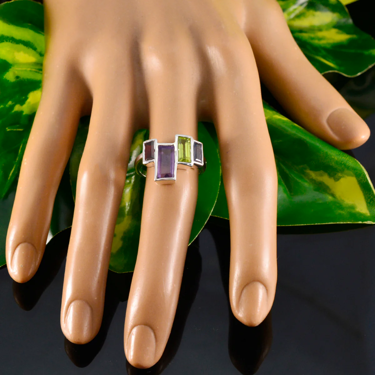 Multi Stone quarter French 925 Sterling Silver multicolor Gems Featherlight Cocktail Ring Jewellery - Image 5