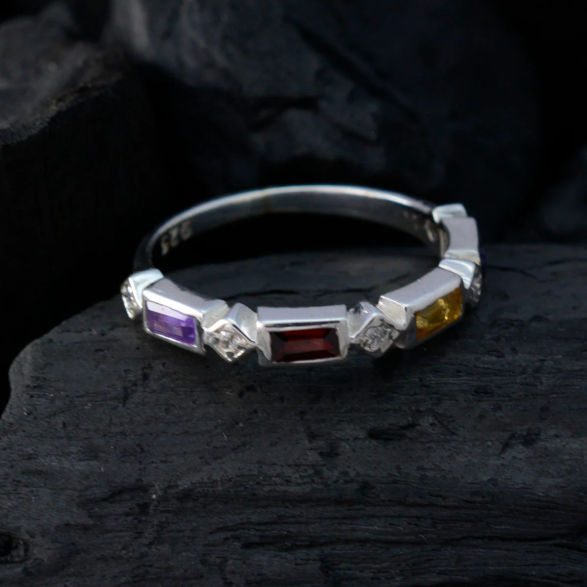 Multi Stone quarter Japanese 92.5 Silver multicolor Gemstones Dainty Trendy Band Jewelry - Image 4