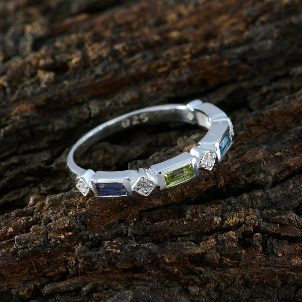 Multi Stone quarter Japanese 925 Sterling Silver multicolor Gemstone Dainty Trendy Band Jewelry - Image 3