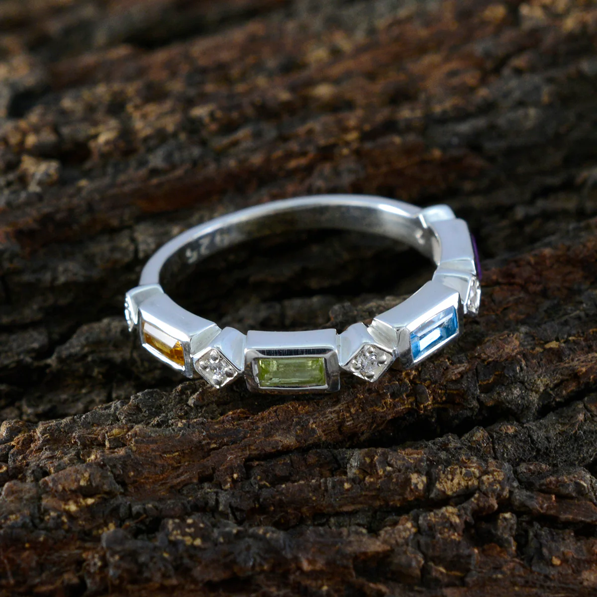 Multi Stone quarter Japanese 925 Sterling Silver multicolor Gemstones Dainty Trendy Band Jewellery - Image 3