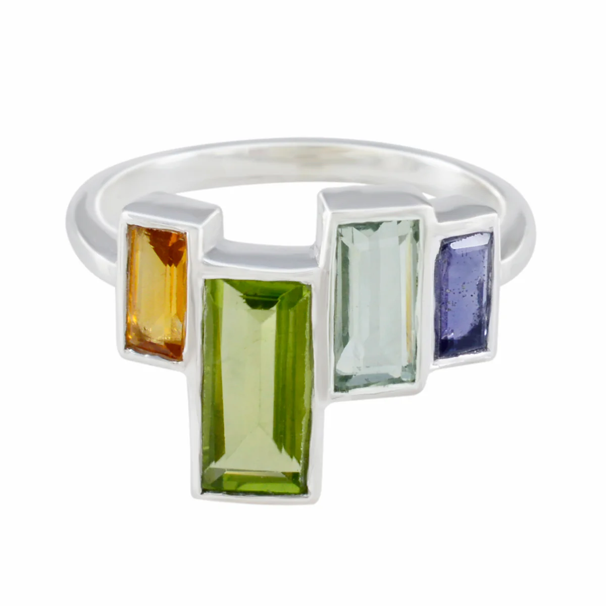 Multi Stone quarter Moroccan 925 Sterling Silver multicolor Gemstones Featherlight Cocktail Ring Jewelry