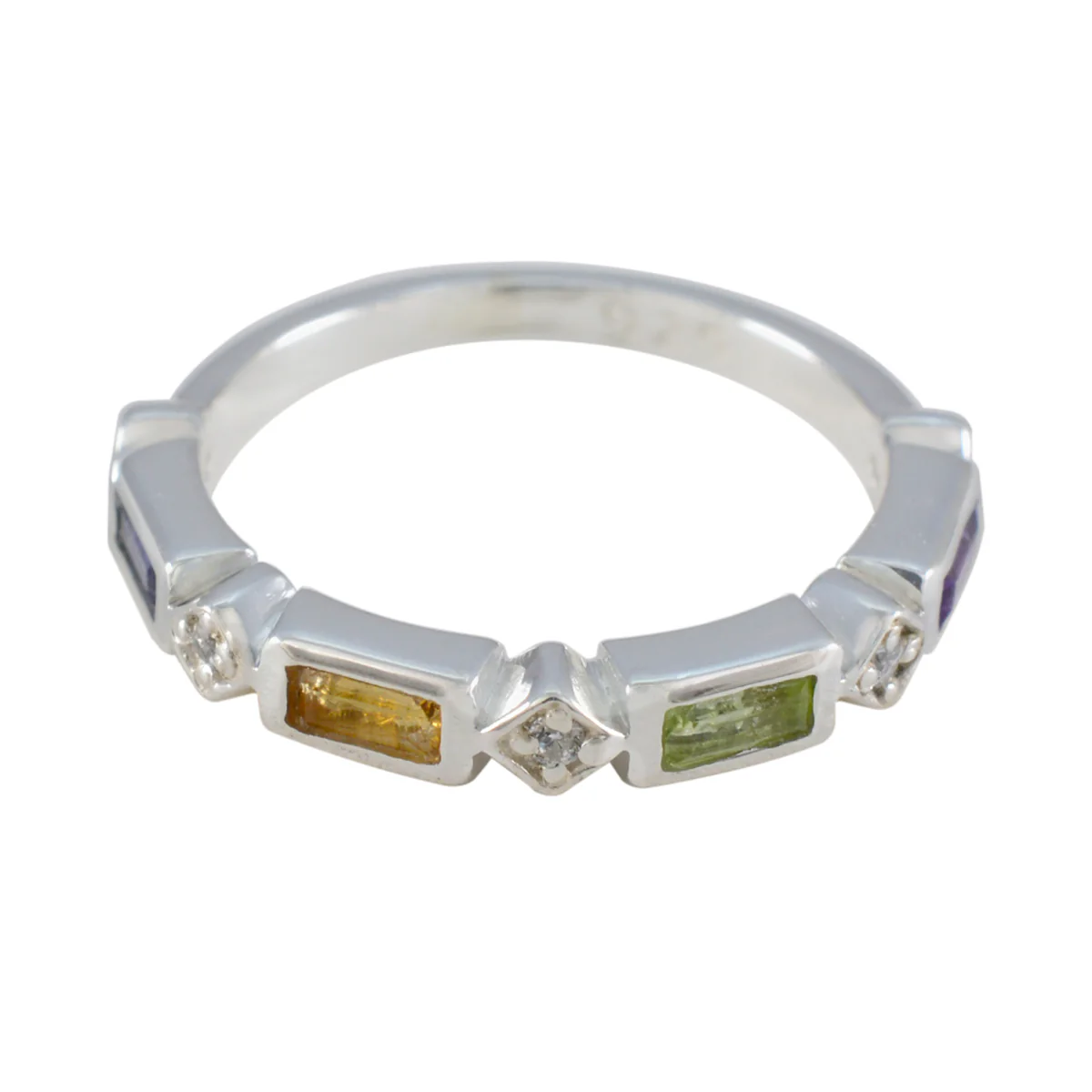Multi Stone quarter Turkish Silver multicolor Gems Dainty Trendy Band Jewelry