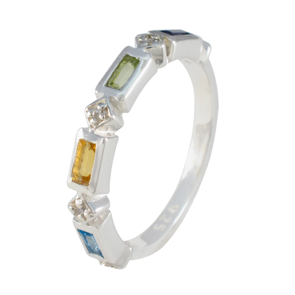 Multi Stone quarter Turkish Silver multicolor Gemstones Dainty Trendy Band Jewellery - Image 2