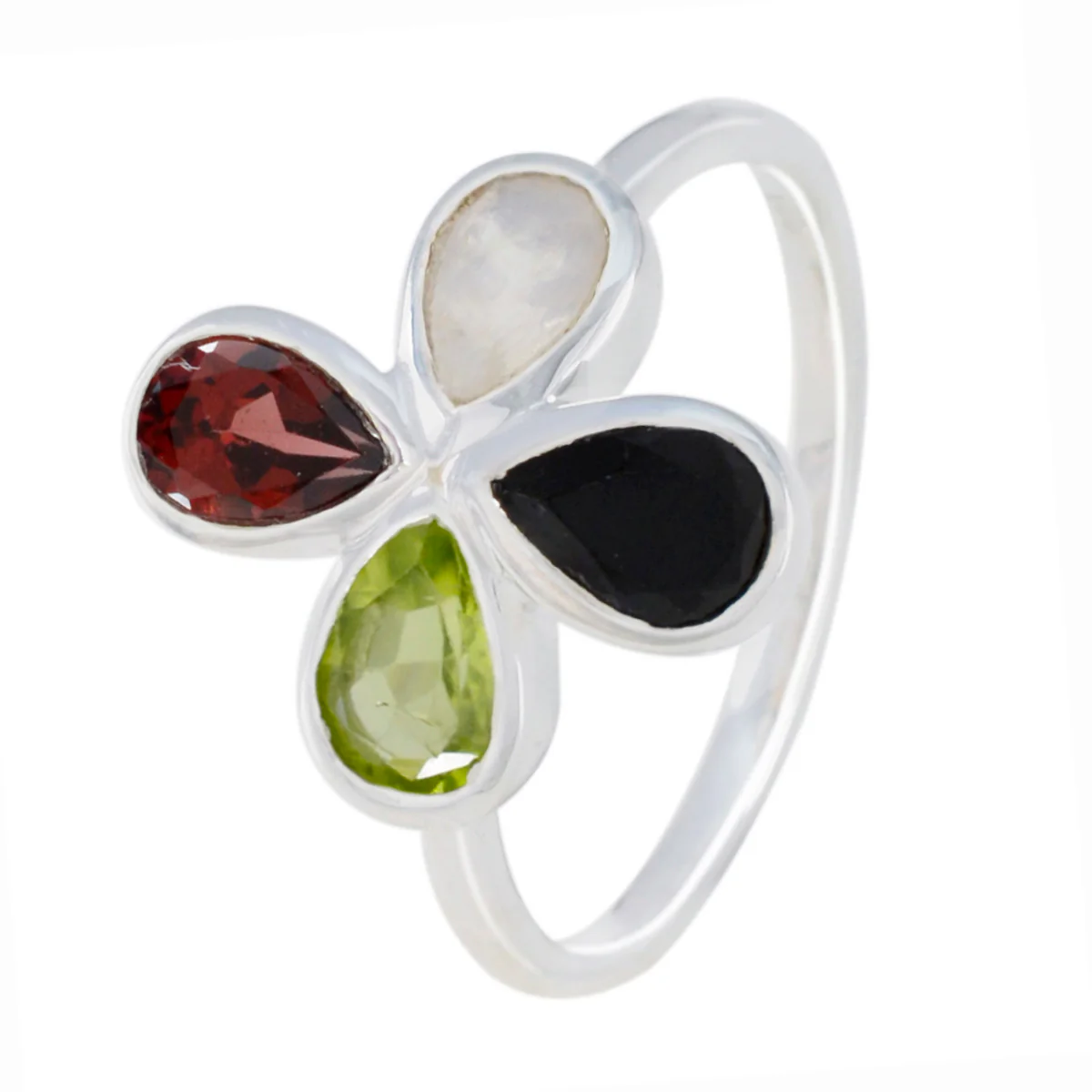 Multi Stone quarter Turkish Sterling Silver multicolor Gemstone Dainty Floral Ring Jewellery - Image 2