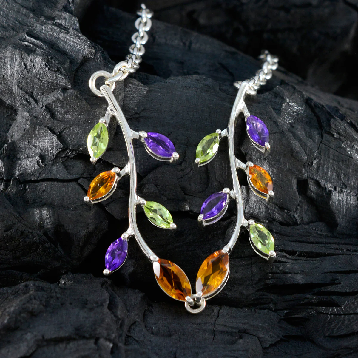 Multi Stone Statement American 925 Silver multiple Zoe Artisan multicolor Pendant Jewelry - Image 4