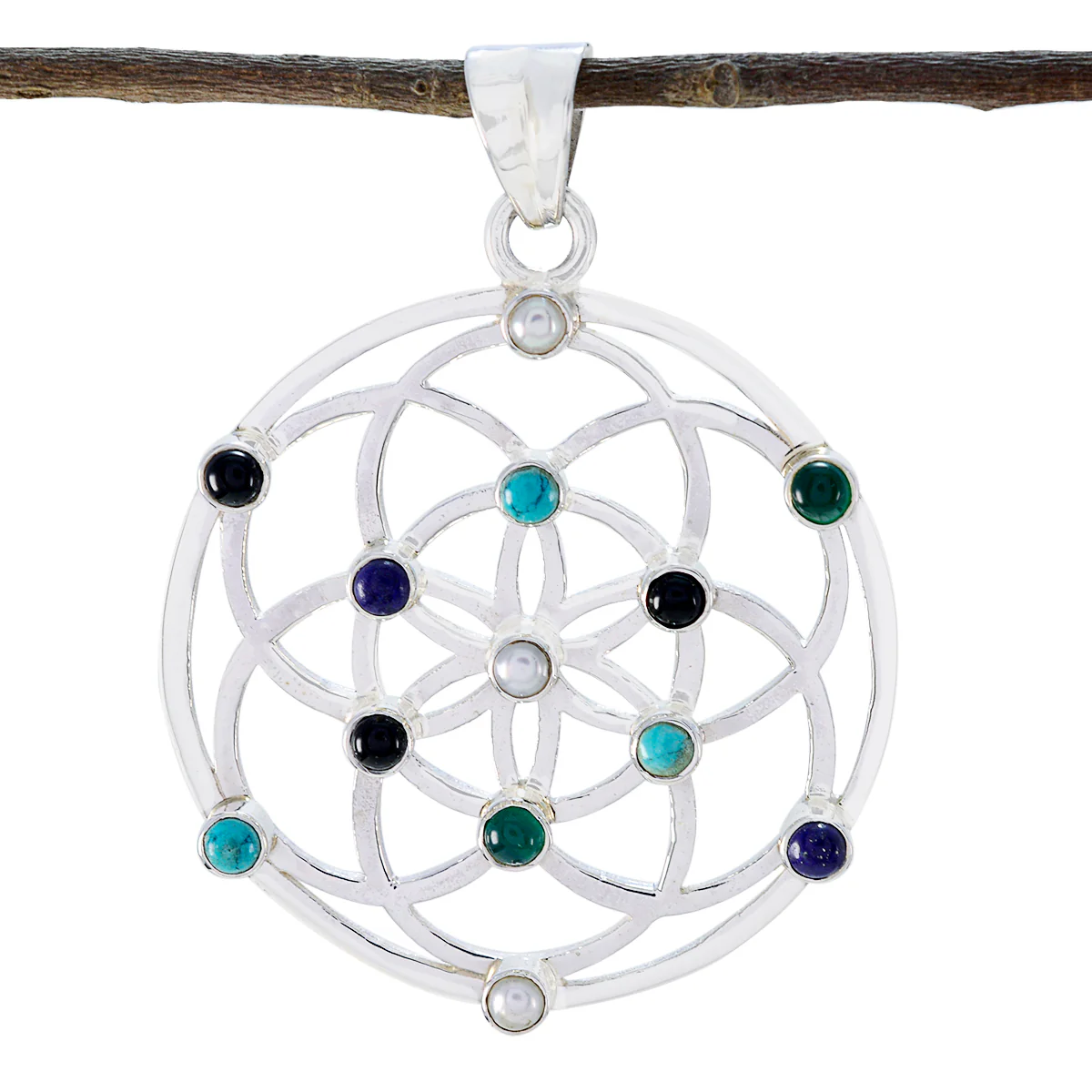 Multi Stone Statement French 92.5 Silver multiple Zoe Filigree multicolor Pendant Jewellery