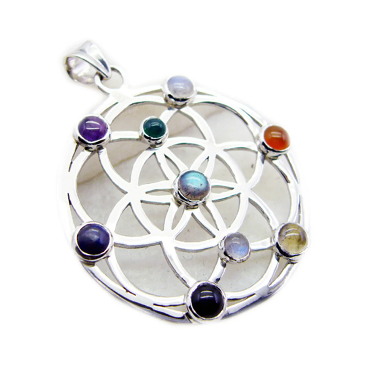 Multi Stone Statement German Silver multiple Violet antique multicolor Pendant Jewelry - Image 2