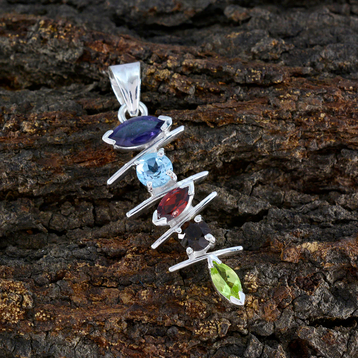 Multi Stone Tiny American 925 Silver Penta Fernanda Engagement multicolor Pendant Jewelry - Image 3