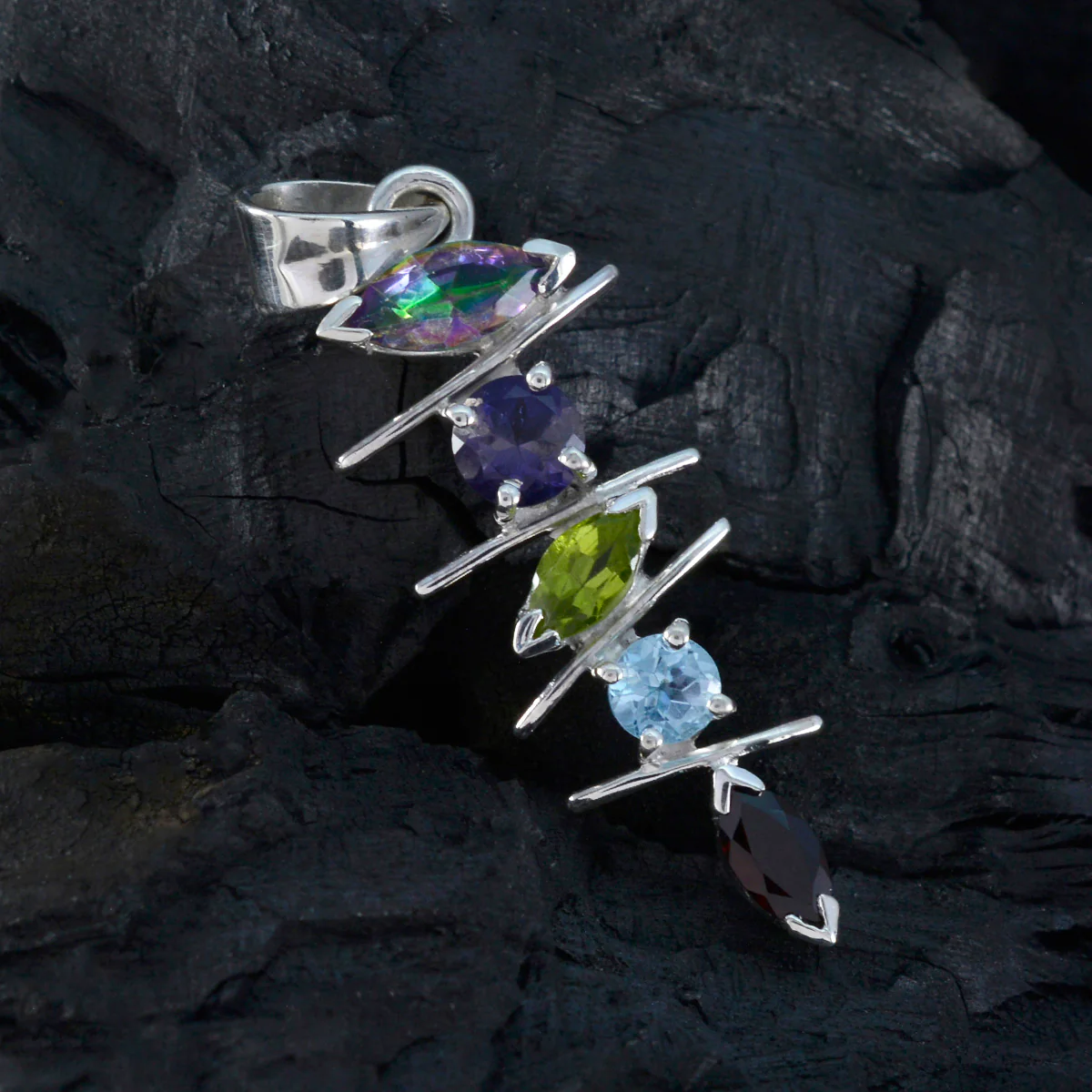 Multi Stone Tiny Egyptian Silver Penta Dayana Trendy multicolor Pendant Jewelry - Image 3