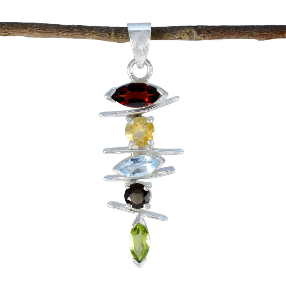 Multi Stone Tiny Latin American Sterling Silver Penta Clara Modern multicolor Pendant Jewellery - Image 2