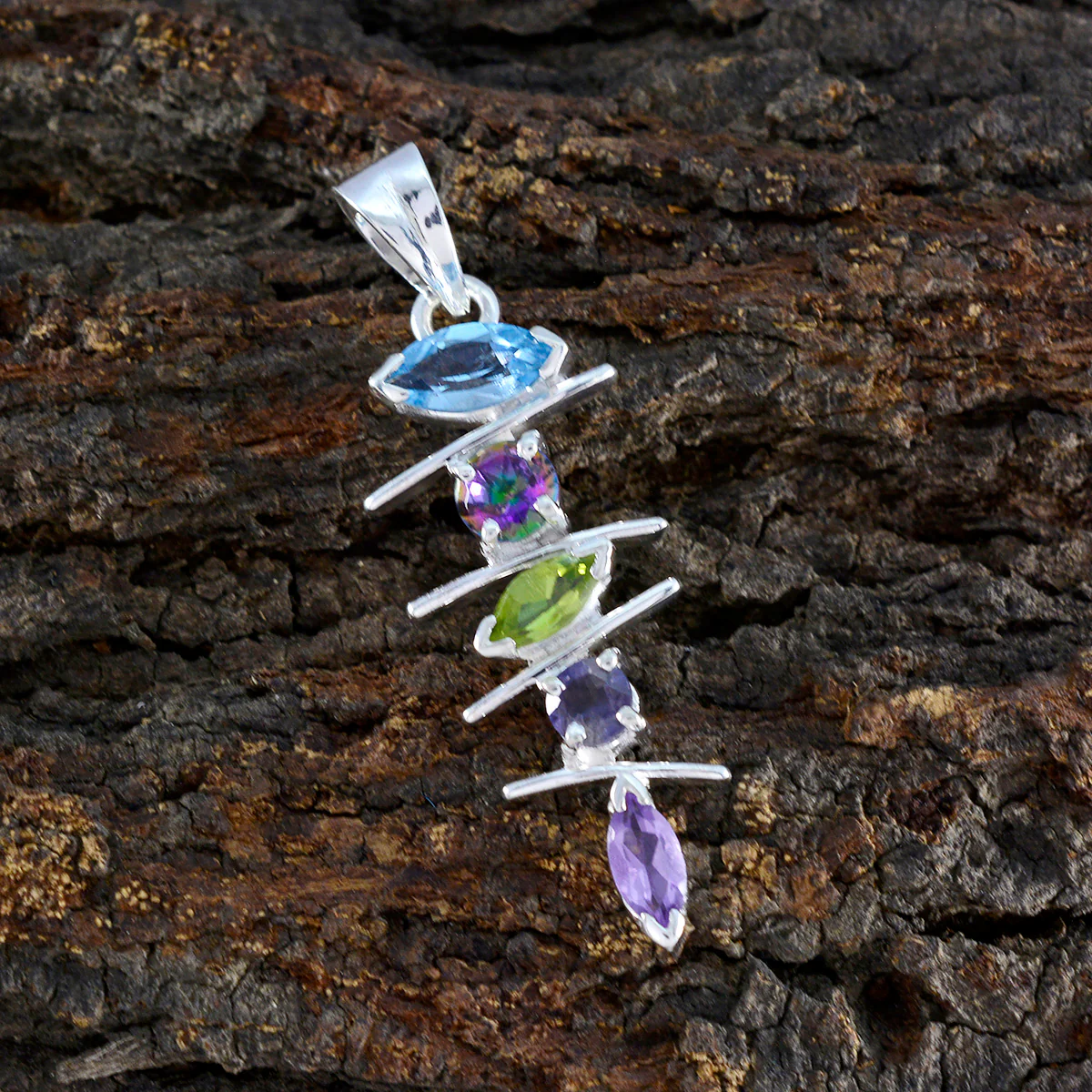 Multi Stone Tiny Moroccan 92.5 Silver Penta Daniela Abstract multicolor Pendant Jewellery - Image 2