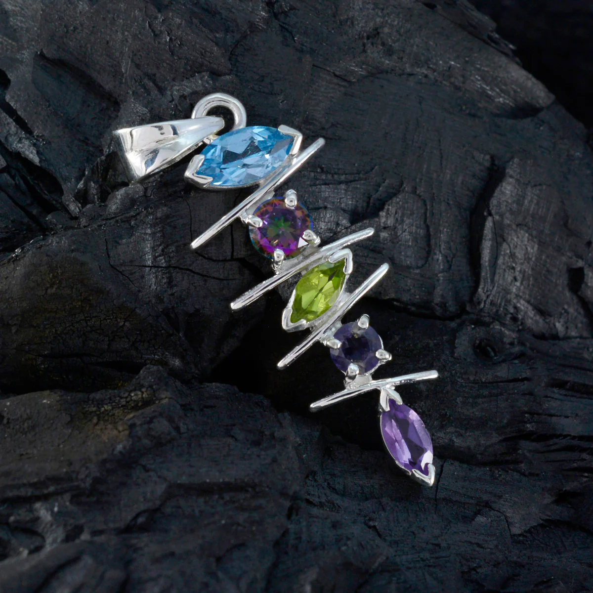 Multi Stone Tiny Moroccan 92.5 Silver Penta Daniela Abstract multicolor Pendant Jewellery - Image 3