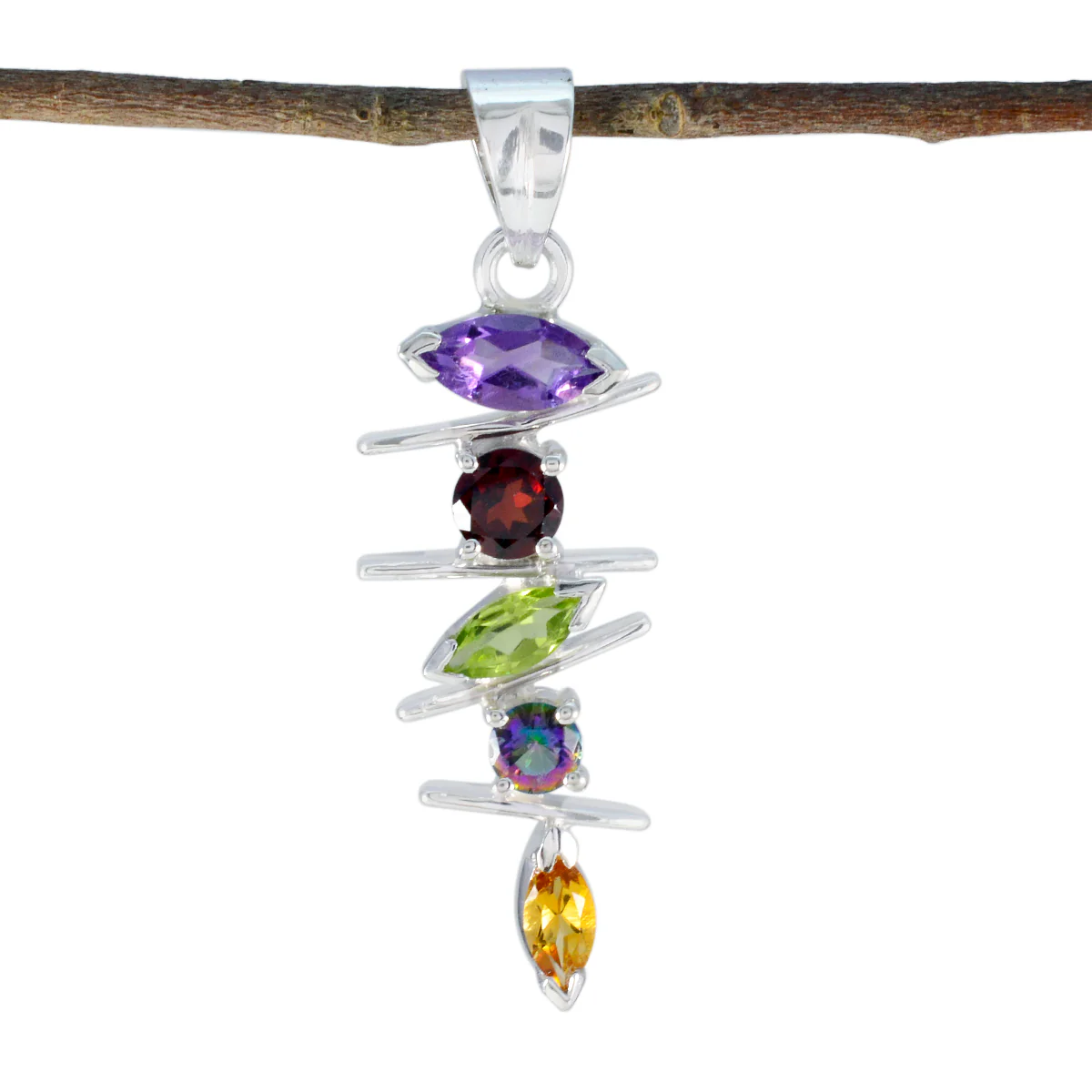 Multi Stone Tiny Russian 925 Silver Penta Constanza Contemporary multicolor Pendant Jewelry