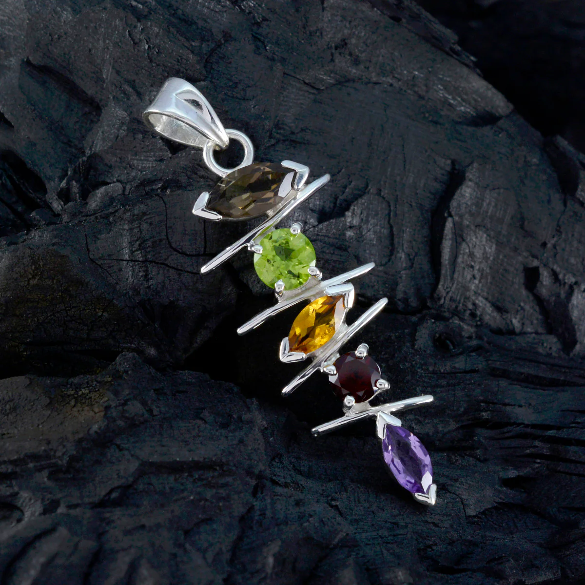 Multi Stone Tiny Turkish Sterling Silver Penta Elena Love multicolor Pendant Jewellery - Image 3