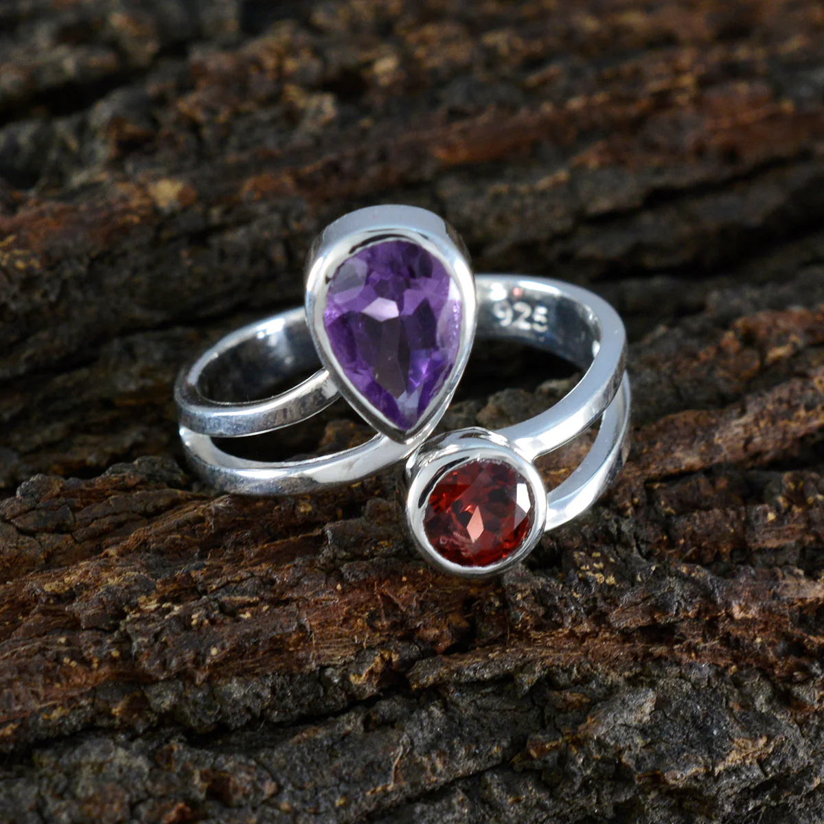 Multi Stone Toi et Moi African 925 Silver multicolor Gems Tiny Boho Ring Jewelry - Image 3