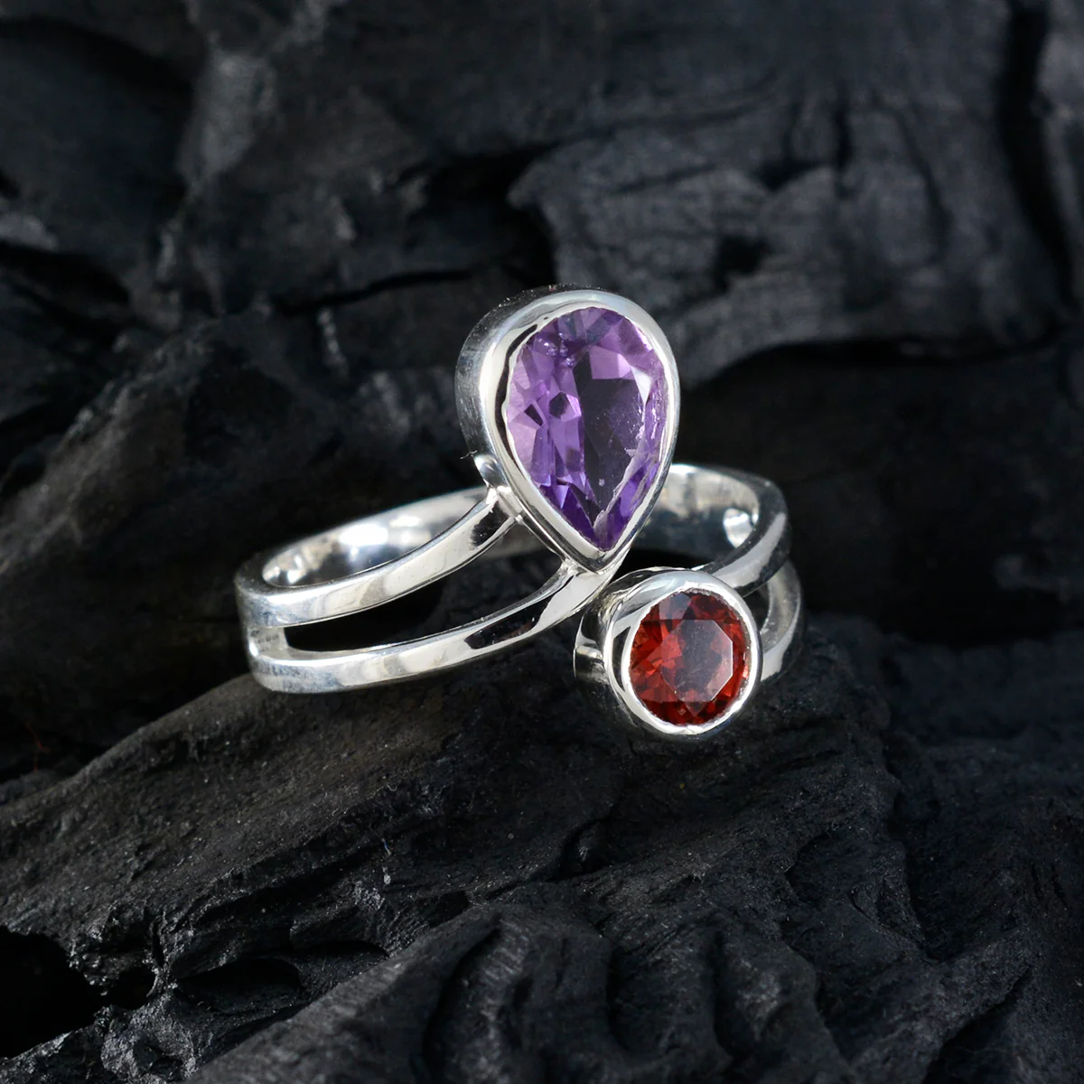 Multi Stone Toi et Moi African 925 Silver multicolor Gems Tiny Boho Ring Jewelry - Image 4