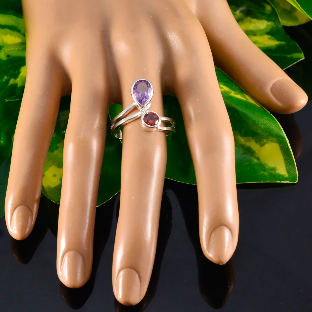 Multi Stone Toi et Moi African 925 Silver multicolor Gems Tiny Boho Ring Jewelry - Image 5