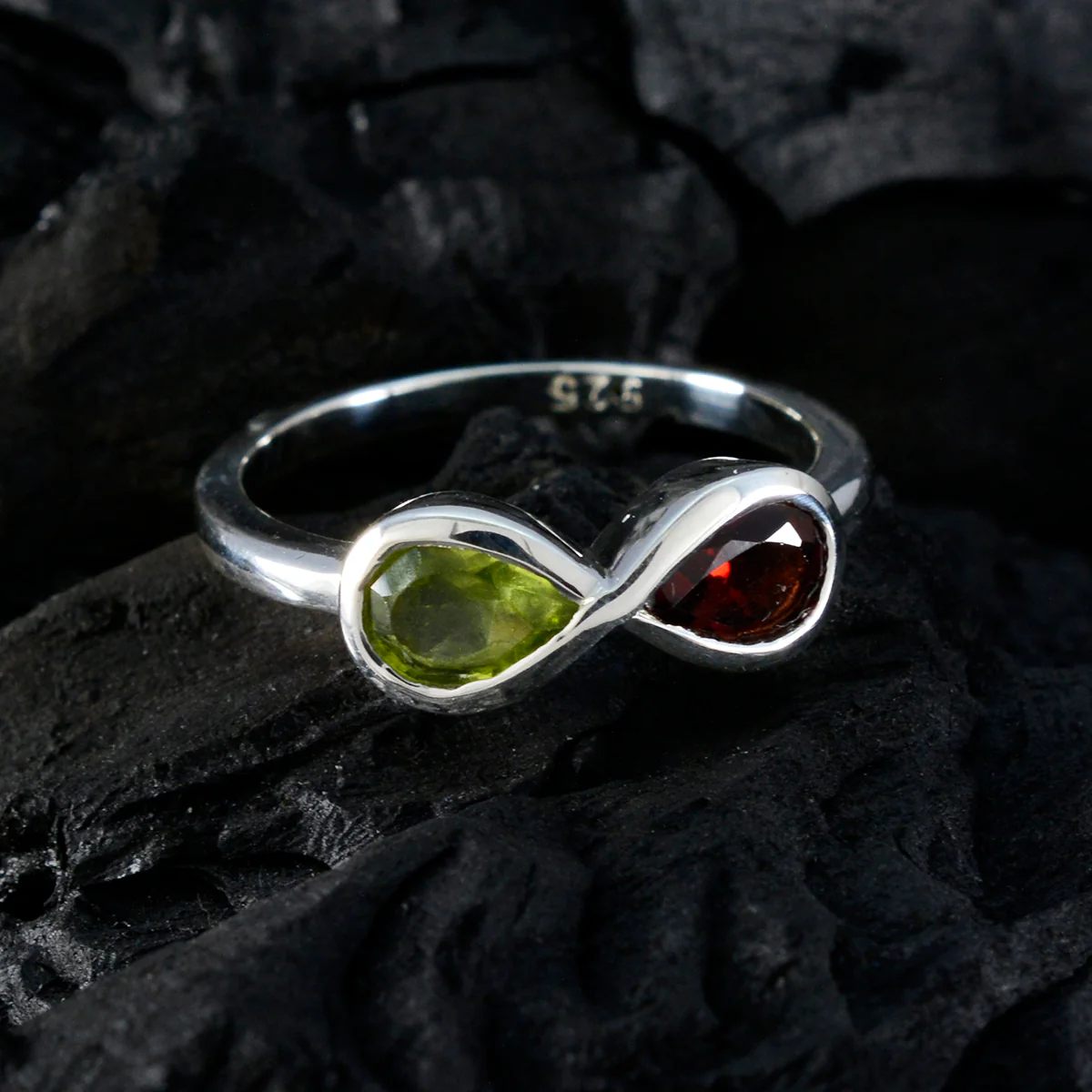 Multi Stone Toi et Moi American 925 Silver multicolor Gemstone Dainty Contemporary Ring Jewelry - Image 4