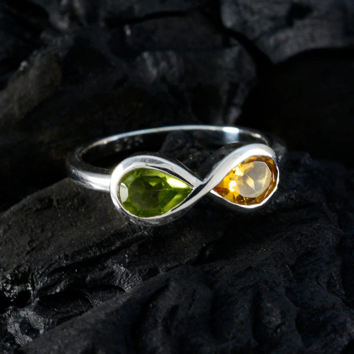 Multi Stone Toi et Moi American Sterling Silver multicolor Gemstones Dainty Boho Ring Jewelry - Image 4