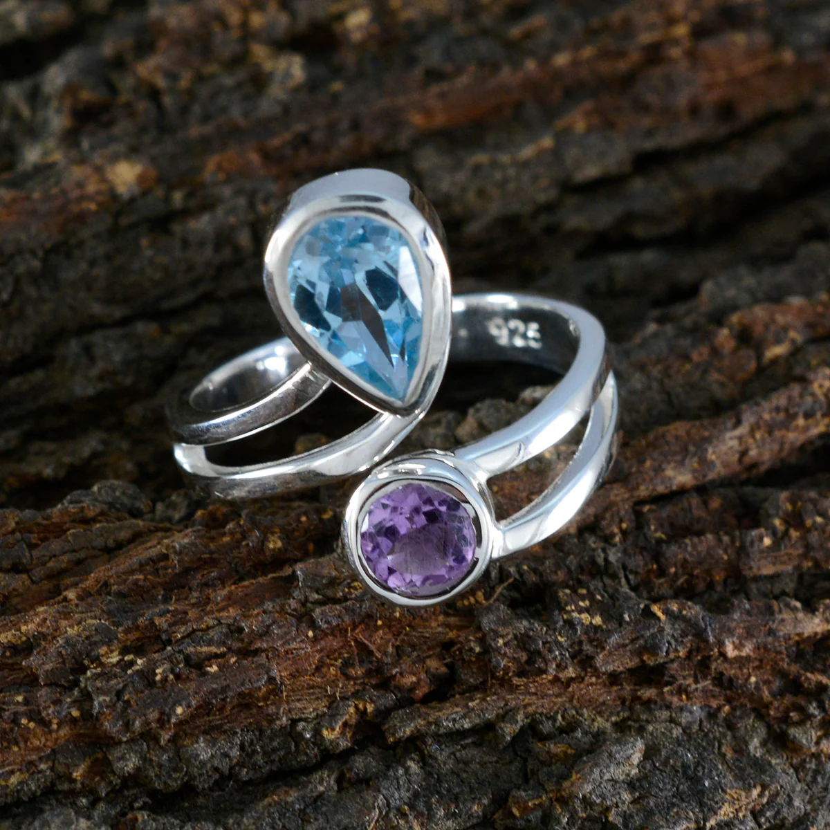 Multi Stone Toi et Moi Egyptian 92.5 Silver multicolor Gemstones Tiny Contemporary Ring Jewelry - Image 3