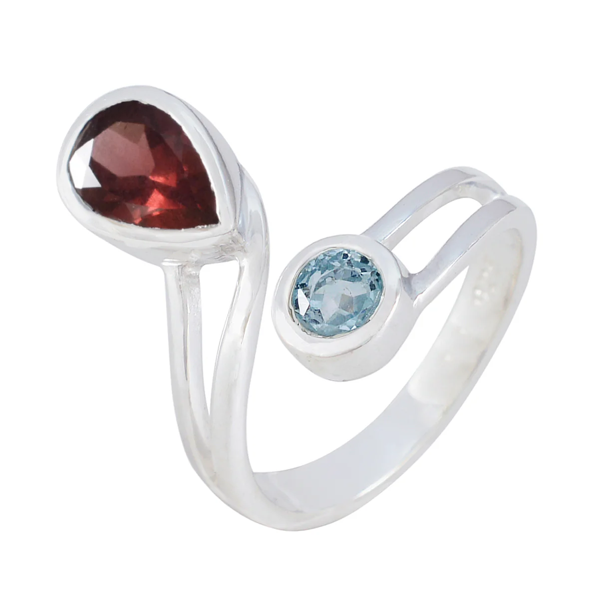 Multi Stone Toi et Moi French 92.5 Silver multicolor Gemstones Tiny Abstract Ring Jewellery - Image 2