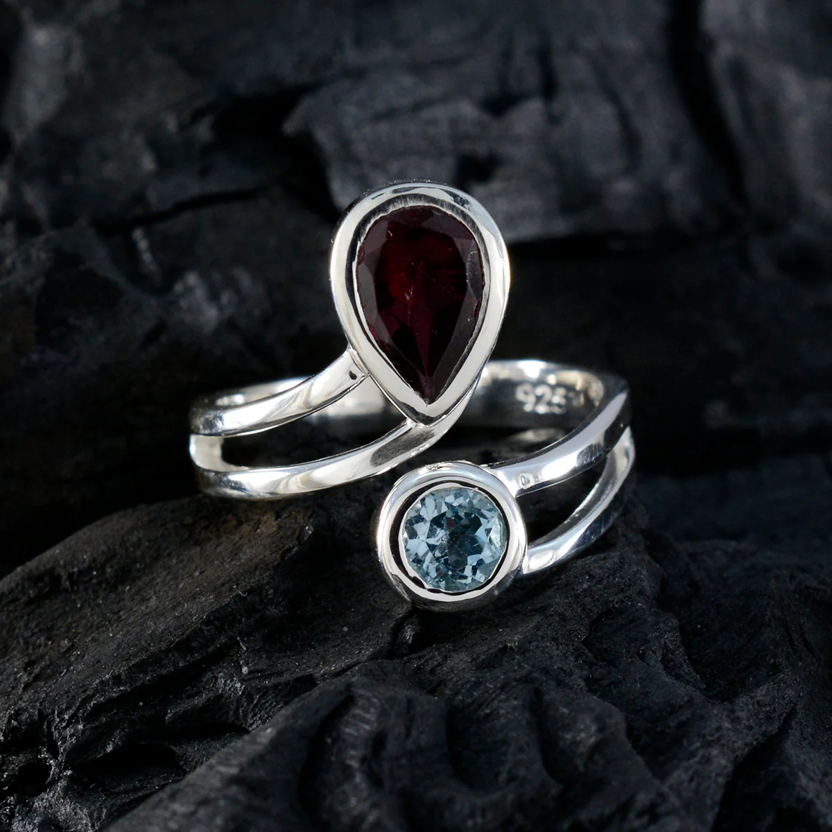 Multi Stone Toi et Moi French 92.5 Silver multicolor Gemstones Tiny Abstract Ring Jewellery - Image 4