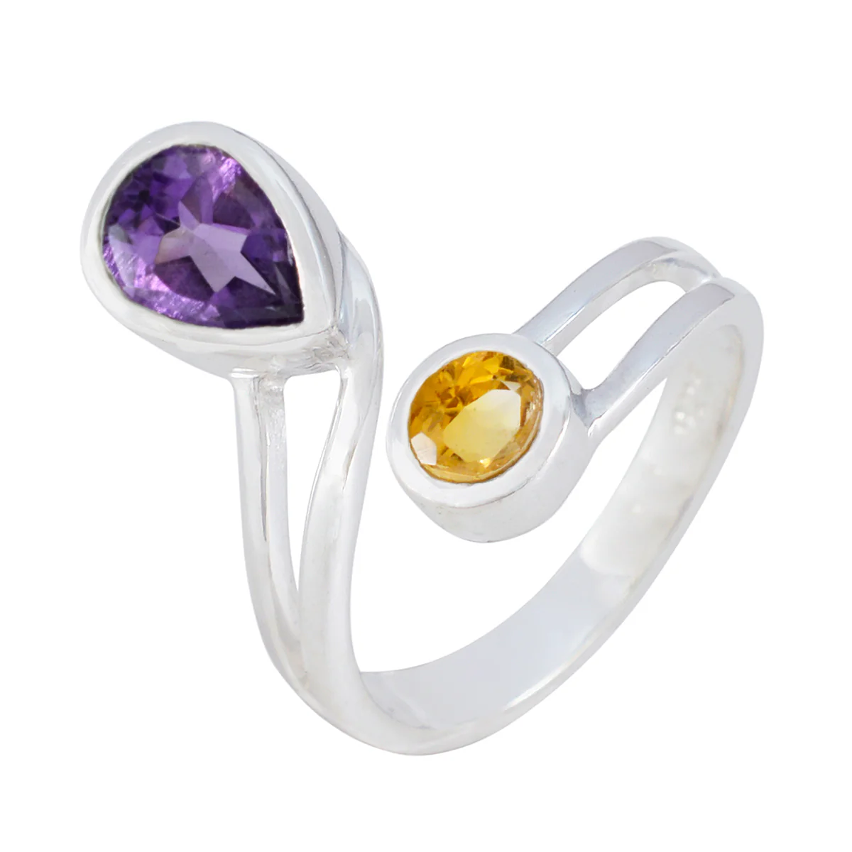 Multi Stone Toi et Moi French Sterling Silver multicolor Gemstone Tiny Love Ring Jewelry - Image 2