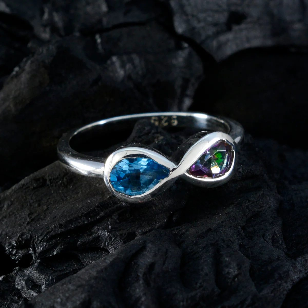Multi Stone Toi et Moi Japanese 925 Sterling Silver multicolor Gems Dainty Trendy Ring Jewelry - Image 4