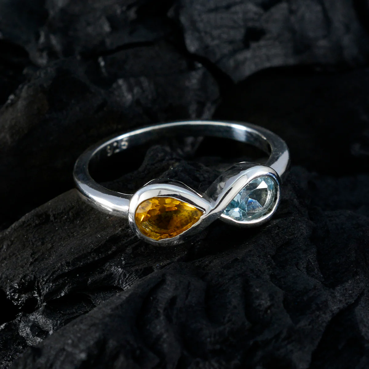 Multi Stone Toi et Moi Japanese Silver multicolor Gemstones Dainty Sophisticated Ring Jewelry - Image 4