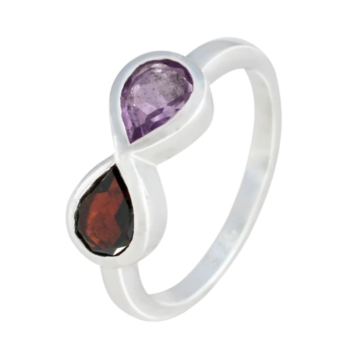 Multi Stone Toi et Moi Japanese Sterling Silver multicolor Gemstone Dainty Graceful Ring Jewelry - Image 2