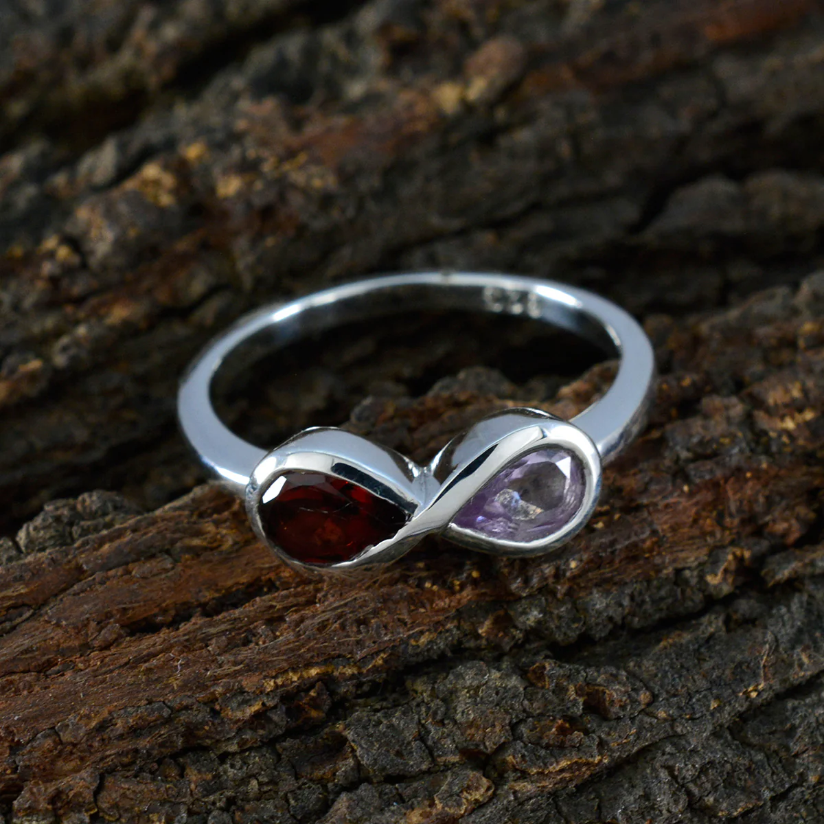 Multi Stone Toi et Moi Japanese Sterling Silver multicolor Gemstone Dainty Graceful Ring Jewelry - Image 3