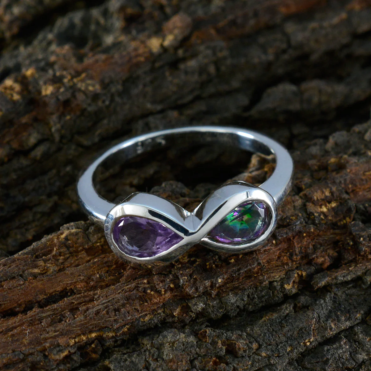 Multi Stone Toi et Moi Korean 92.5 Silver multicolor Gemstones Dainty Abstract Ring Jewellery - Image 3