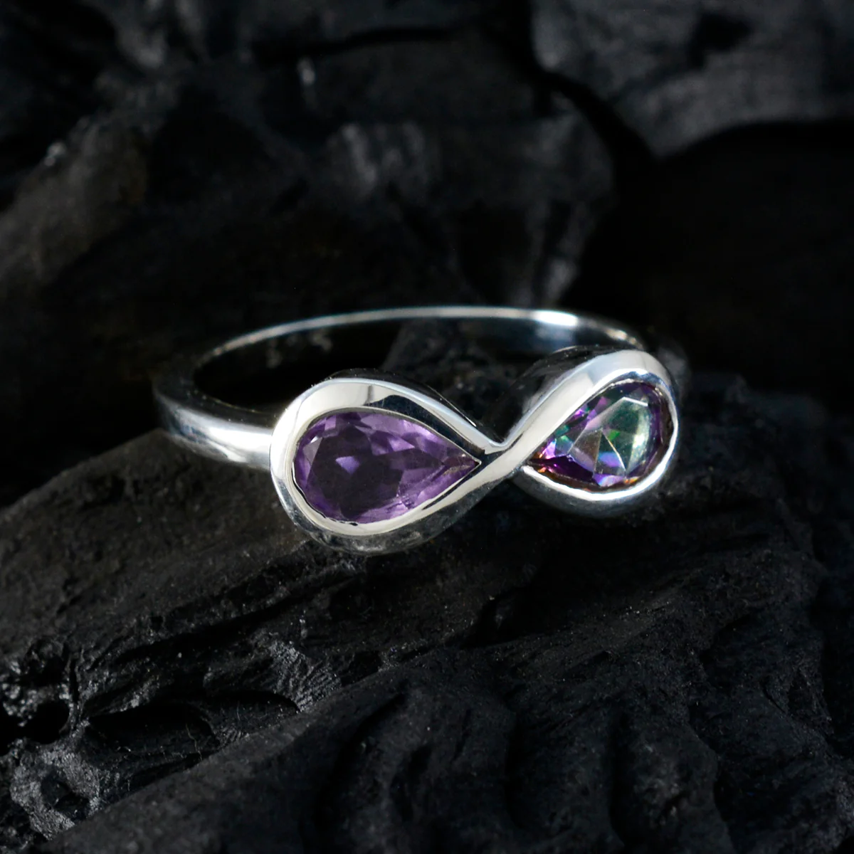 Multi Stone Toi et Moi Korean 92.5 Silver multicolor Gemstones Dainty Abstract Ring Jewellery - Image 4
