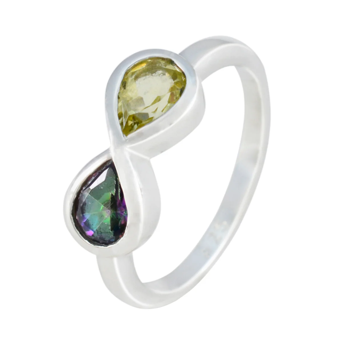 Multi Stone Toi et Moi Korean 925 Silver multicolor Gems Dainty Romantic Ring Jewellery - Image 2