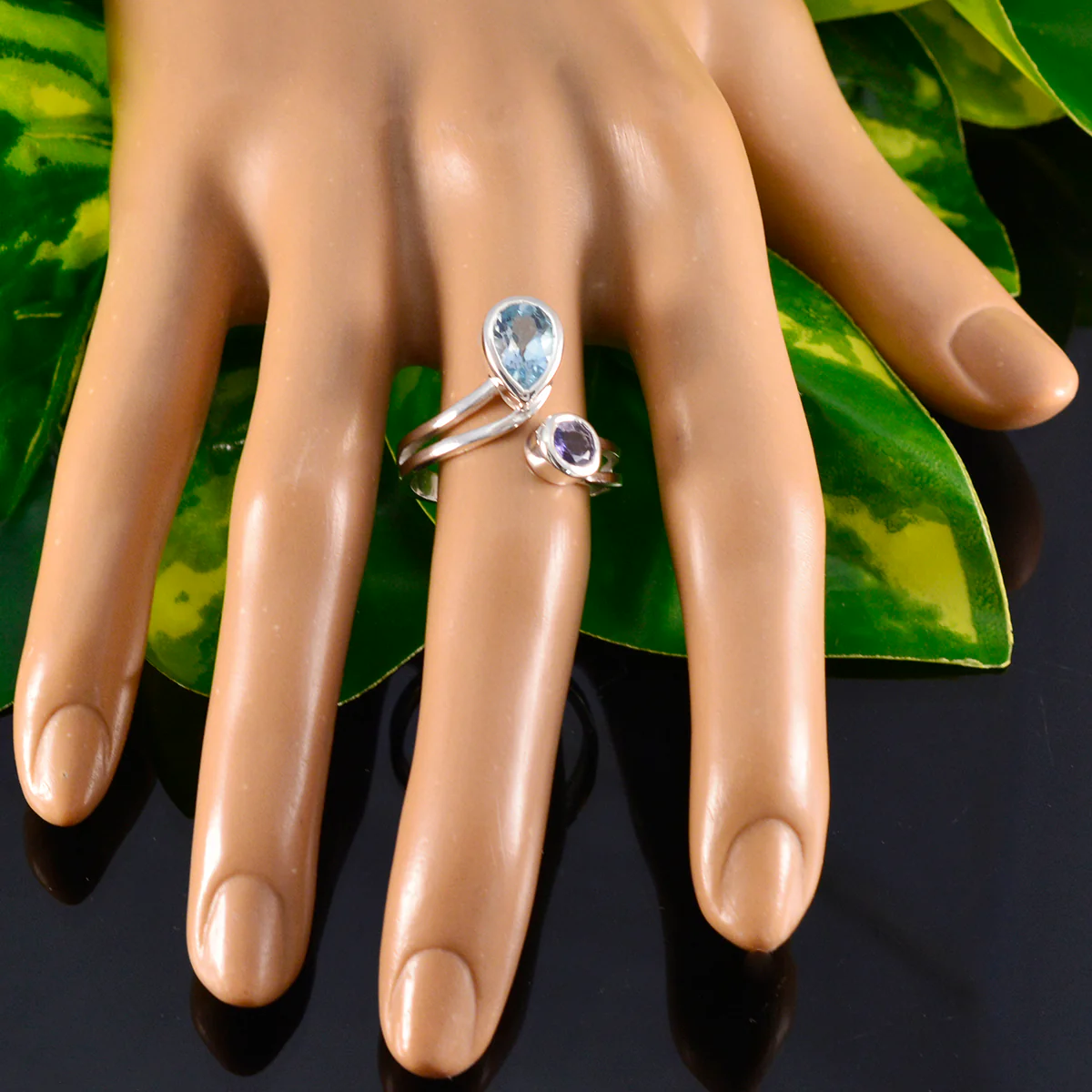 Multi Stone Toi et Moi Russian 925 Silver multicolor Gems Tiny Artisan Ring Jewellery - Image 5