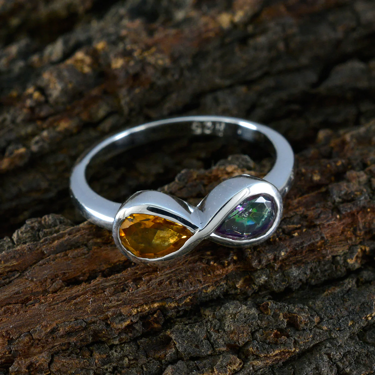 Multi Stone Toi et Moi Turkish Silver multicolor Gemstone Dainty Artisan Ring Jewellery - Image 3