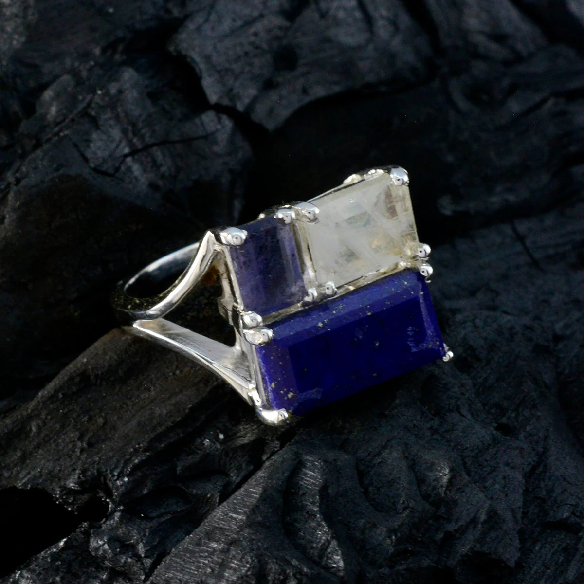 Multi Stone Trilogy African 92.5 Silver multicolor Gemstones Classic Trendy Ring Jewellery - Image 4