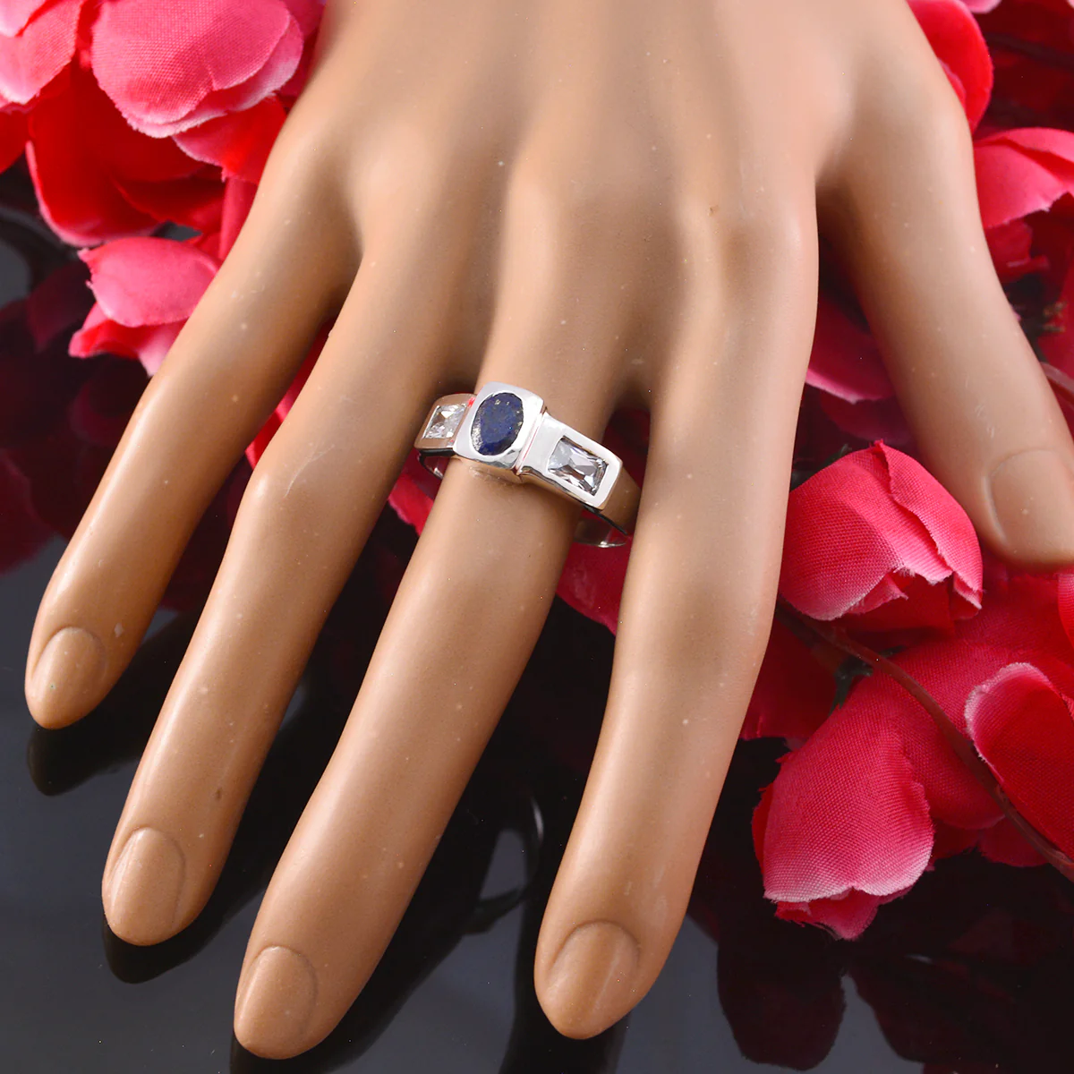 Multi Stone Trilogy African 92.5 Silver multicolor Gemstones Tiny Fairytale Ring Jewelry - Image 6