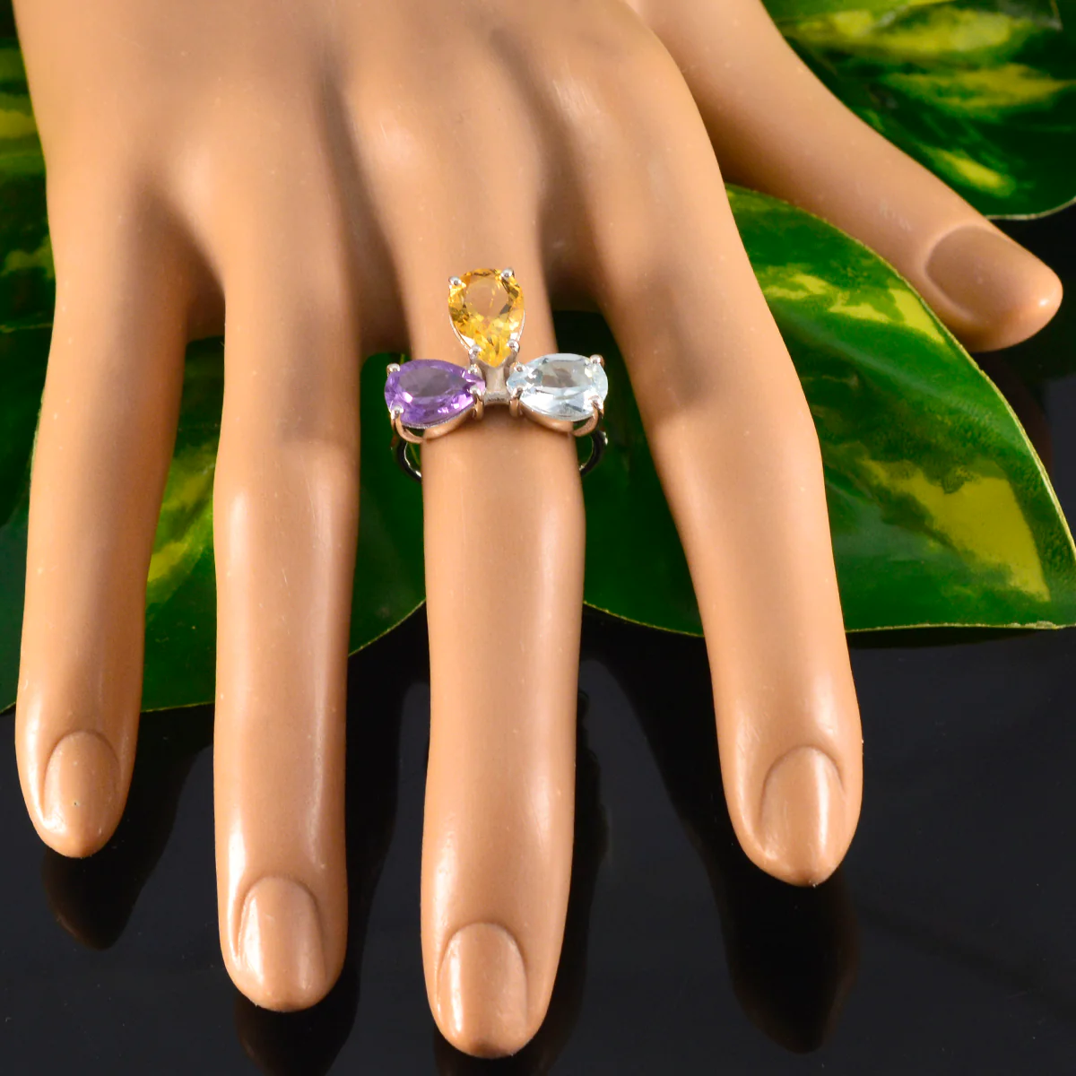 Multi Stone Trilogy African 925 Silver multicolor Gems Slim Graceful Ring Jewellery - Image 5