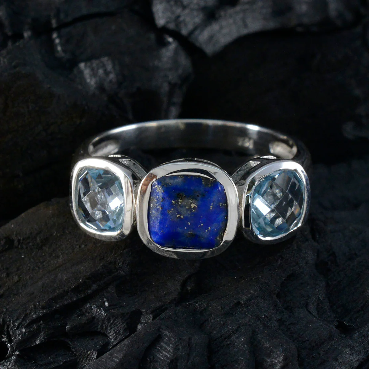 Multi Stone Trilogy African 925 Sterling Silver multicolor Gemstone Slim Graceful Ring Jewelry - Image 4