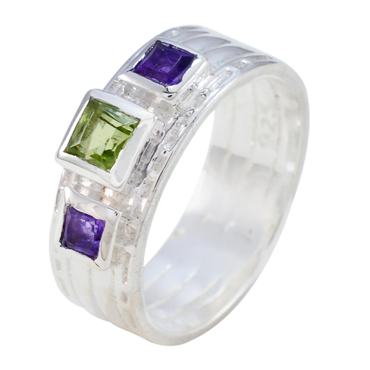 Multi Stone Trilogy African 925 Sterling Silver multicolor Gemstones Eye-catching Boho Band Jewellery - Image 2