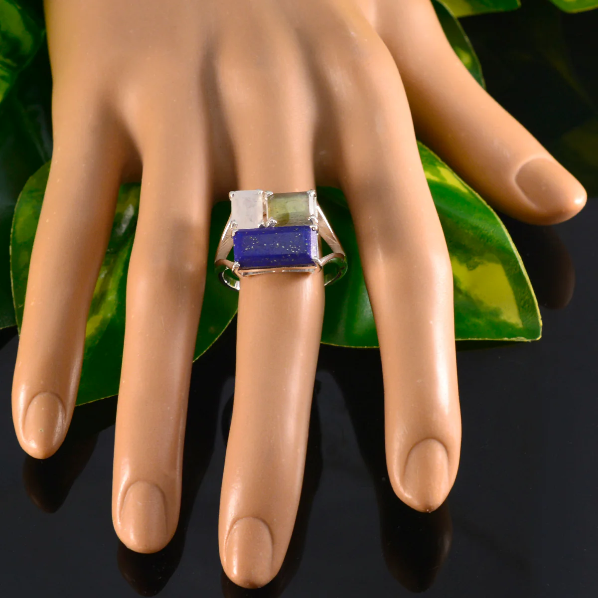 Multi Stone Trilogy African Sterling Silver multicolor Gemstone Classic Trendy Ring Jewelry - Image 5