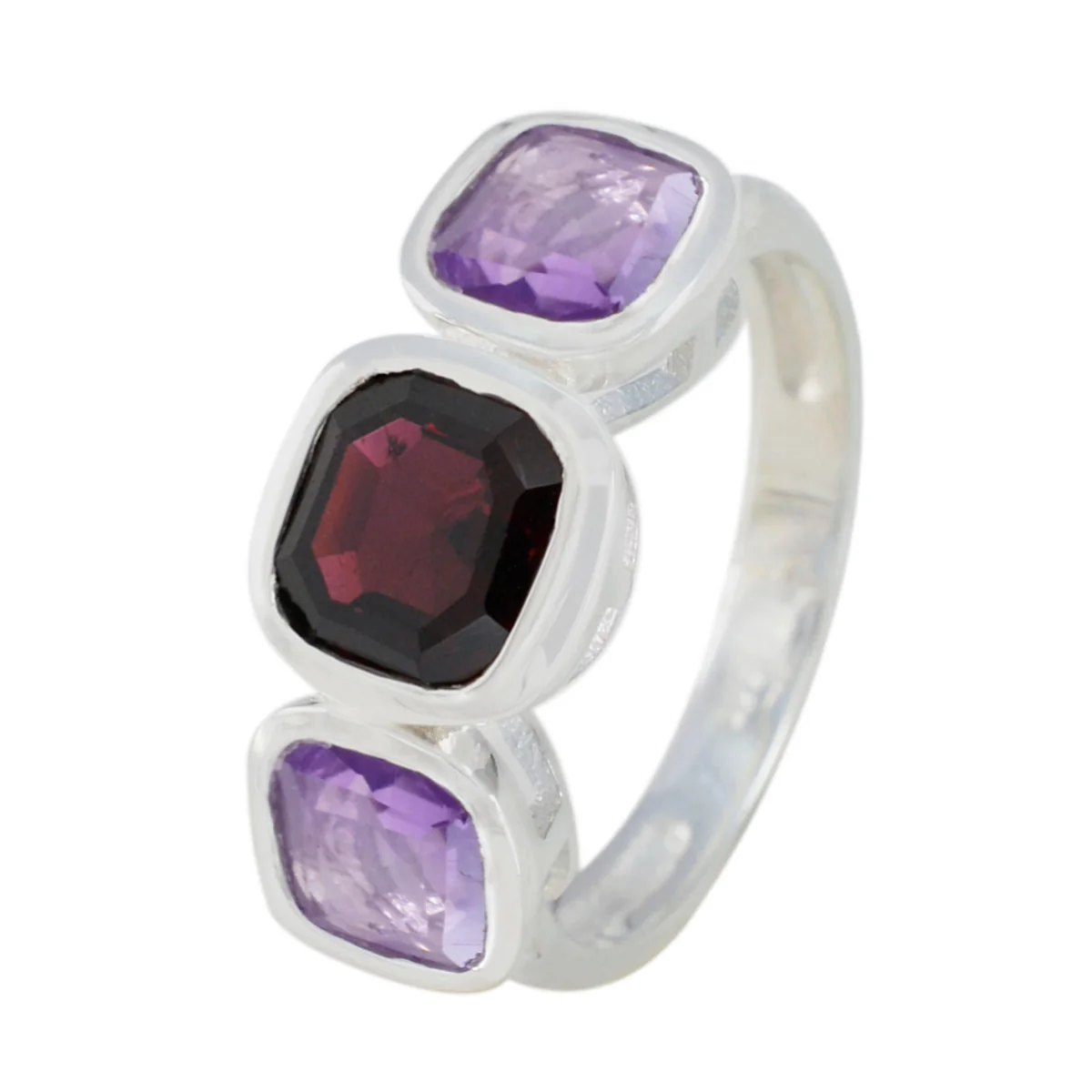 Multi Stone Trilogy African Sterling Silver multicolor Gemstones Slim Abstract Ring Jewellery - Image 2