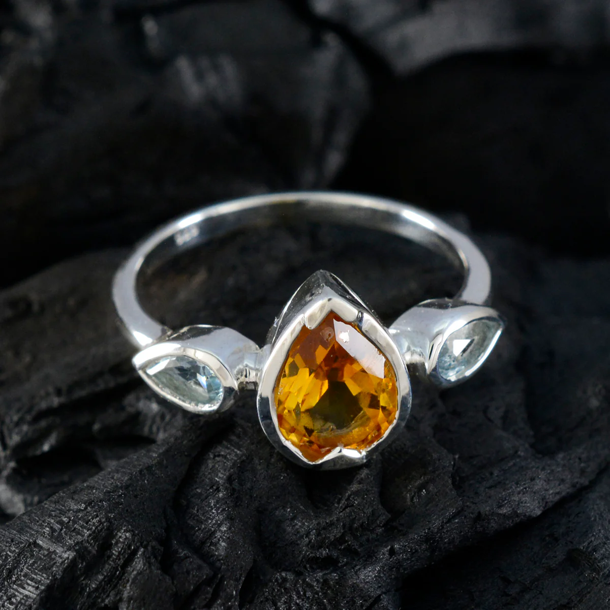 Multi Stone Trilogy American Sterling Silver multicolor Gemstones Dainty Fairytale Ring Jewellery - Image 4