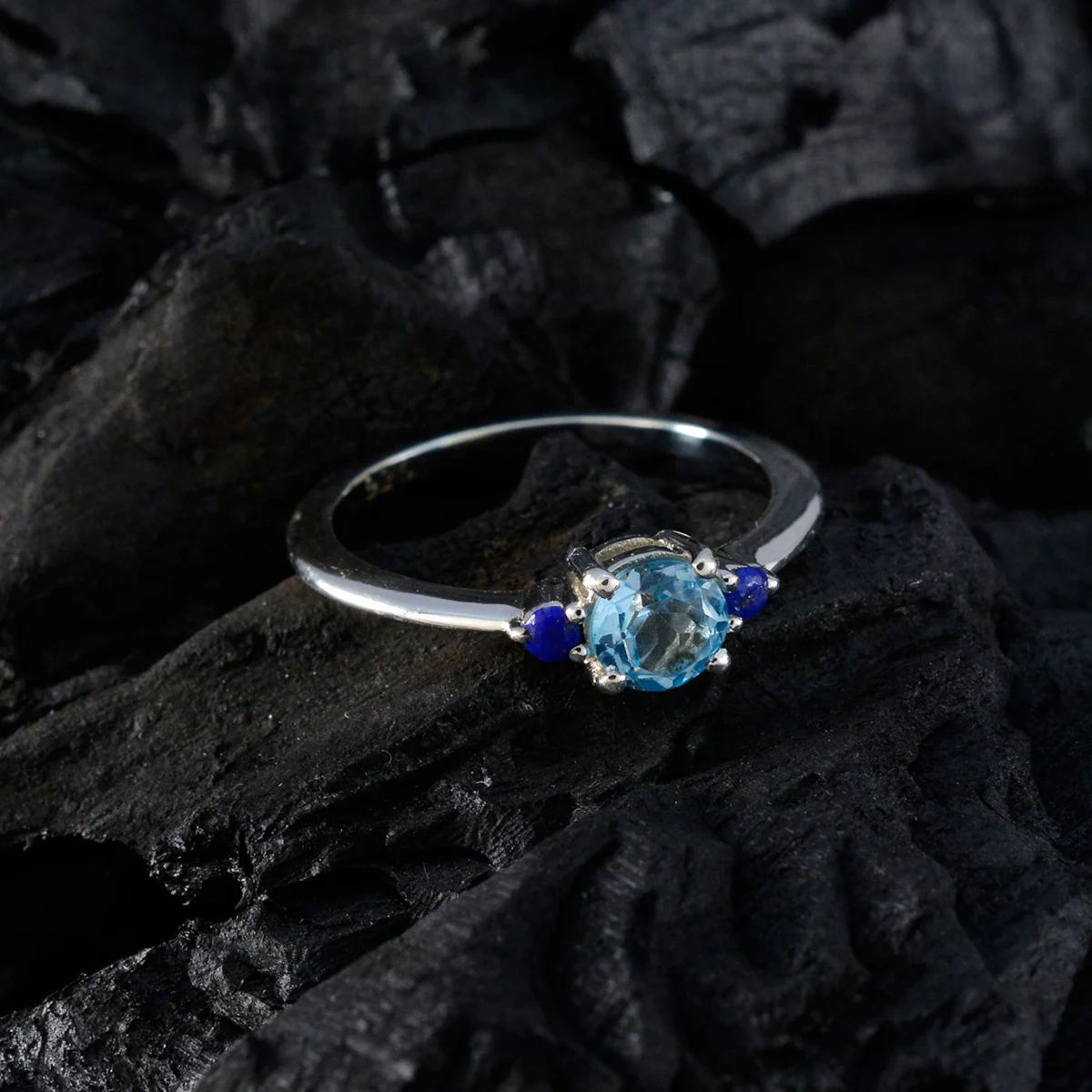 Multi Stone Trilogy American Sterling Silver multicolor Gemstones Elegant Luxurious Ring Jewellery - Image 4