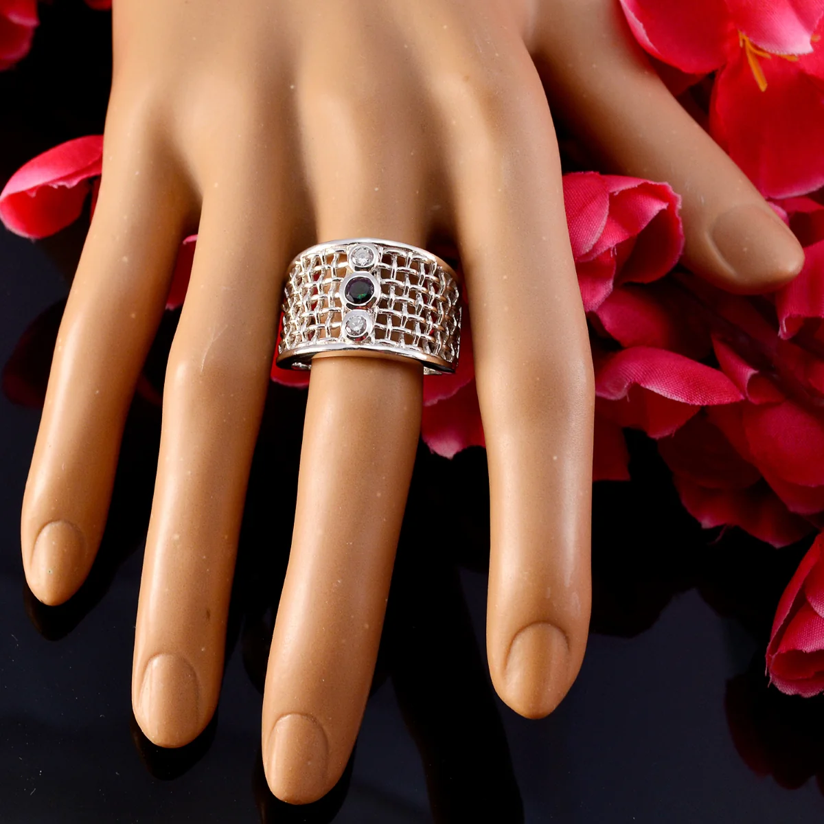 Multi Stone Trilogy Australian 925 Sterling Silver multicolor Gemstones Eye-catching Filigree Ring Jewelry - Image 5