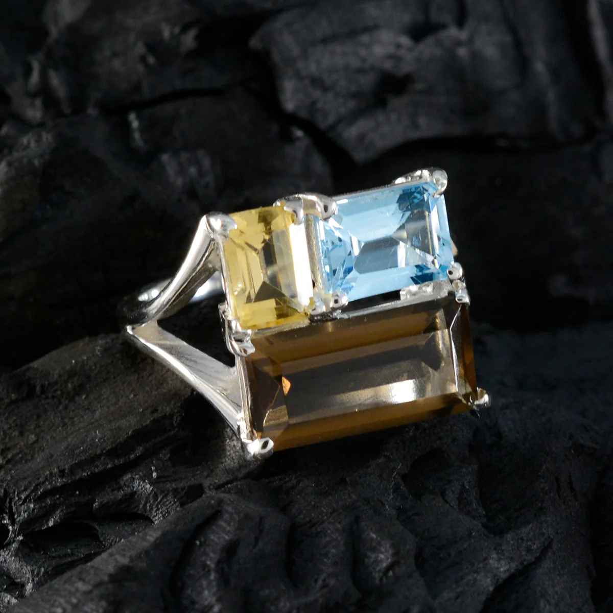 Multi Stone Trilogy Egyptian 925 Sterling Silver multicolor Gemstone Classic Trendy Ring Jewellery - Image 4