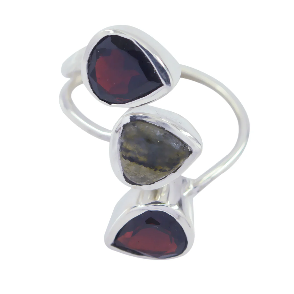 Multi Stone Trilogy Egyptian 925 Sterling Silver multicolor Gemstones Eye-catching Trendy Ring Jewelry