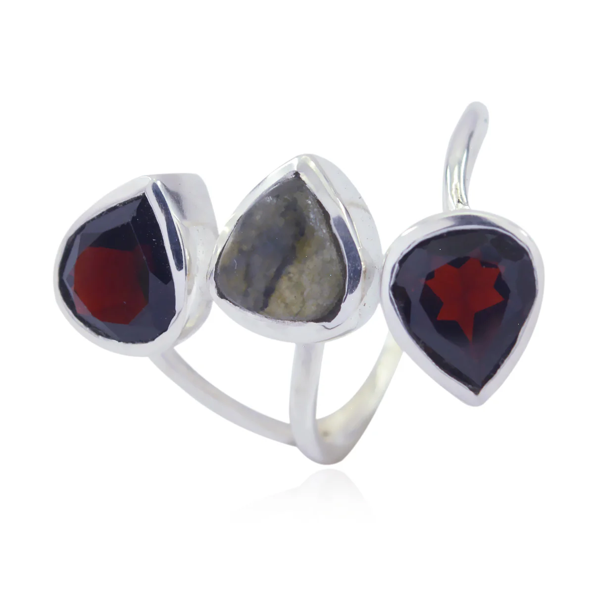 Multi Stone Trilogy Egyptian 925 Sterling Silver multicolor Gemstones Eye-catching Trendy Ring Jewelry - Image 3